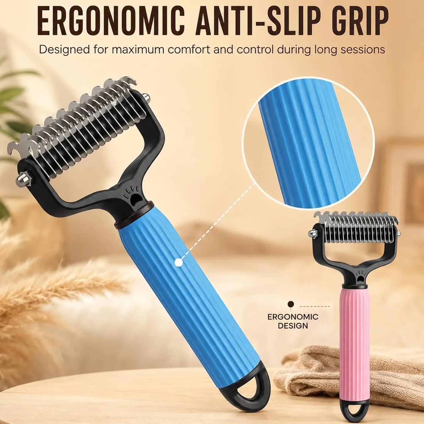 Dual-Sides Stainless Steel Slicker Brush & Undercoat Rake, Pet Grooming Tool for Cats & Dogs with Thick/Long Hair, Demats Tangles, Removes Loose Fur, Reduces Shedding