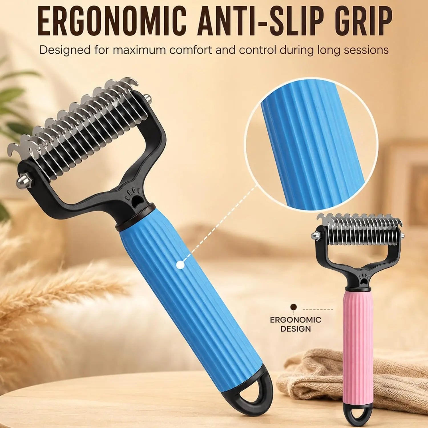 Dual-Sides Stainless Steel Slicker Brush & Undercoat Rake, Pet Grooming Tool for Cats & Dogs with Thick/Long Hair, Demats Tangles, Removes Loose Fur, Reduces Shedding