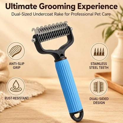Dual-Sides Stainless Steel Slicker Brush & Undercoat Rake, Pet Grooming Tool for Cats & Dogs with Thick/Long Hair, Demats Tangles, Removes Loose Fur, Reduces Shedding