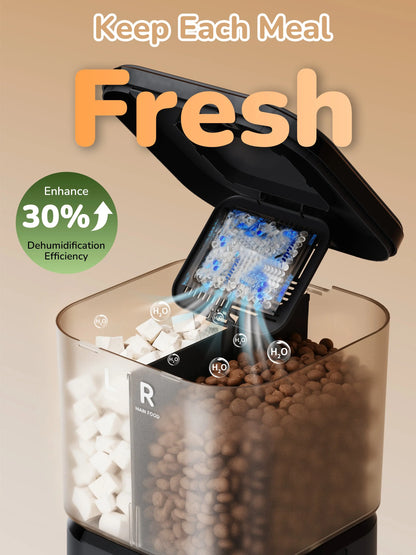 Palnests Dual-Cavity Smart Automatic Pet Feeder, 4L Dry Food Dispenser with Stainless Steel Bowls, 2.4Ghz & 5Ghz Wifi Sync, Airtight Fresh Lock, App Control, Personalized Feeding Plans, Dual Power Backup, Low Food Alerts for Cats & Small/Medium Dogs