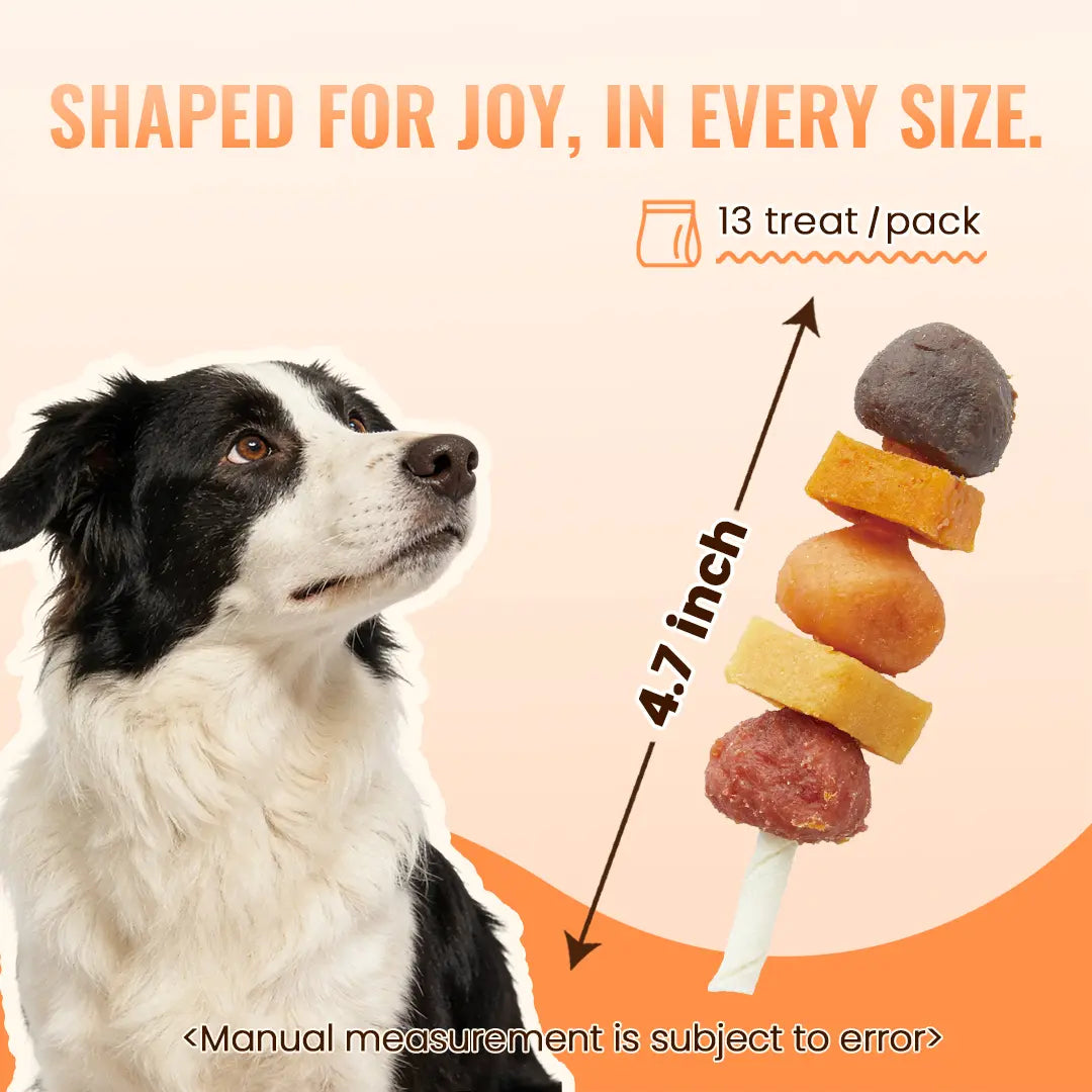 「Buy 1 Get 1 Free」Jungle Calling Chicken, Duck, Beef, Sweet Potato & Pumpkin Kabob Dog Treats, Multi-Flavor Dog Chews, Rawhide Sticks, Chew Sticks, Kabob Treats, Pet Snacks, Reward Treats, Training Treats, Dog Snack Sticks,