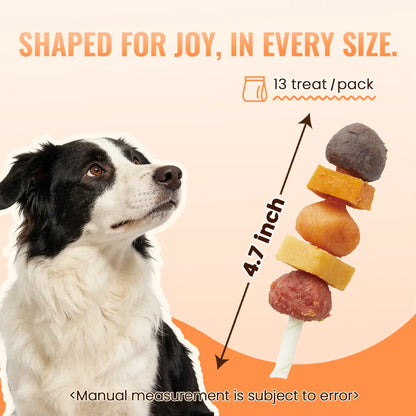「Buy 1 Get 1 Free」Jungle Calling Chicken, Duck, Beef, Sweet Potato & Pumpkin Kabob Dog Treats, Multi-Flavor Dog Chews, Rawhide Sticks, Chew Sticks, Kabob Treats, Pet Snacks, Reward Treats, Training Treats, Dog Snack Sticks,