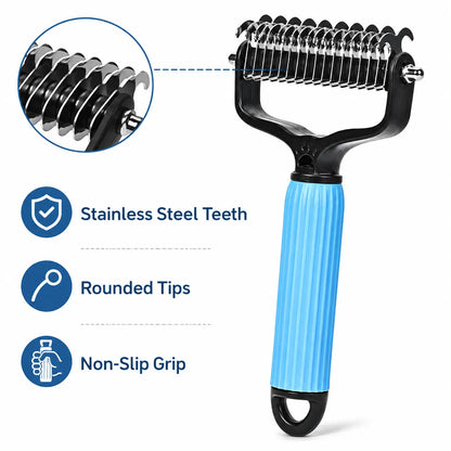 Dual-Sides Stainless Steel Slicker Brush & Undercoat Rake, Pet Grooming Tool for Cats & Dogs with Thick/Long Hair, Demats Tangles, Removes Loose Fur, Reduces Shedding