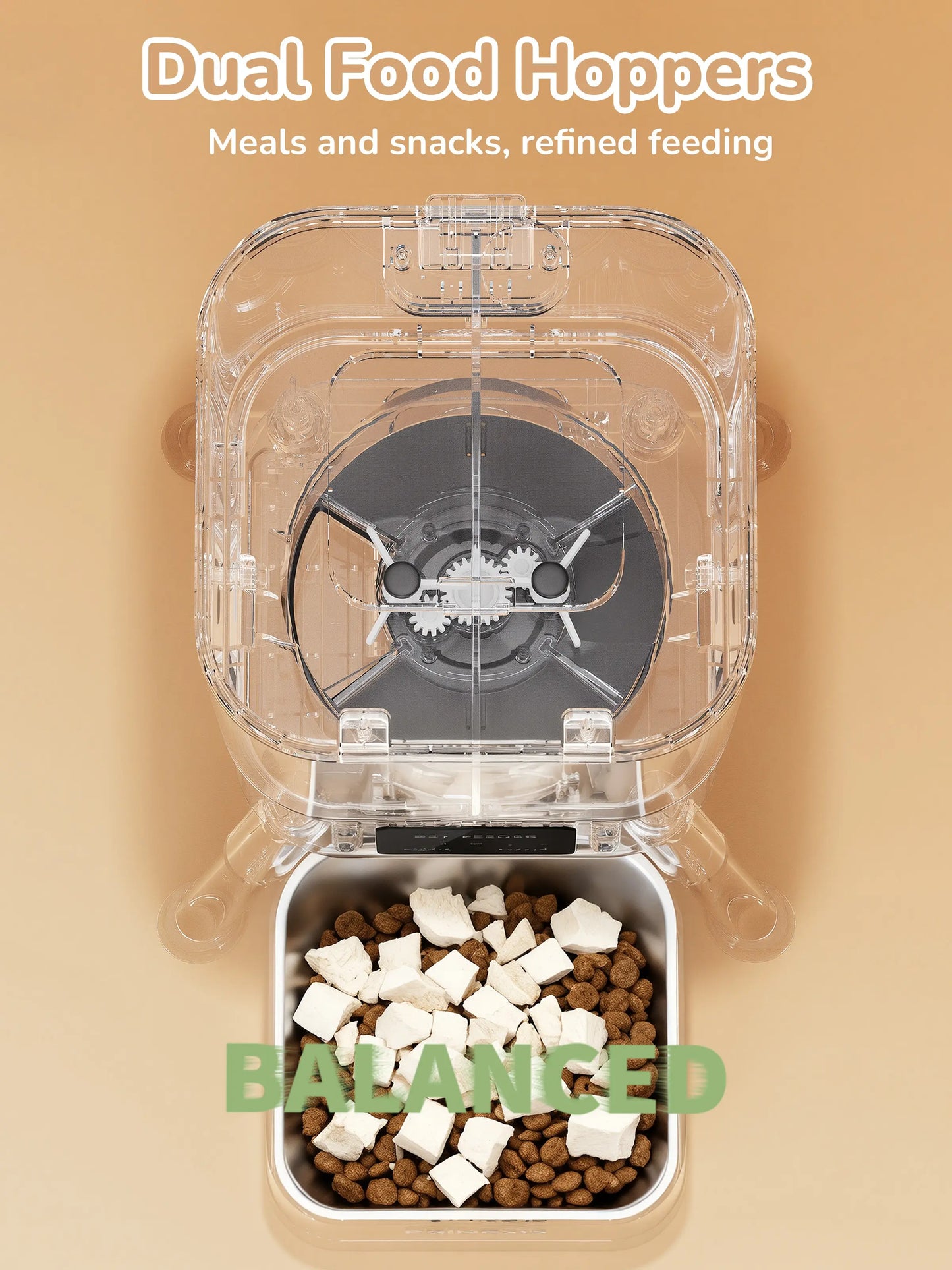 Palnests Dual-Cavity Smart Automatic Pet Feeder, 4L Dry Food Dispenser with Stainless Steel Bowls, 2.4Ghz & 5Ghz Wifi Sync, Airtight Fresh Lock, App Control, Personalized Feeding Plans, Dual Power Backup, Low Food Alerts for Cats & Small/Medium Dogs