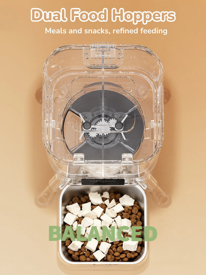 Palnests Dual-Cavity Smart Automatic Pet Feeder, 4L Dry Food Dispenser with Stainless Steel Bowls, 2.4Ghz & 5Ghz Wifi Sync, Airtight Fresh Lock, App Control, Personalized Feeding Plans, Dual Power Backup, Low Food Alerts for Cats & Small/Medium Dogs