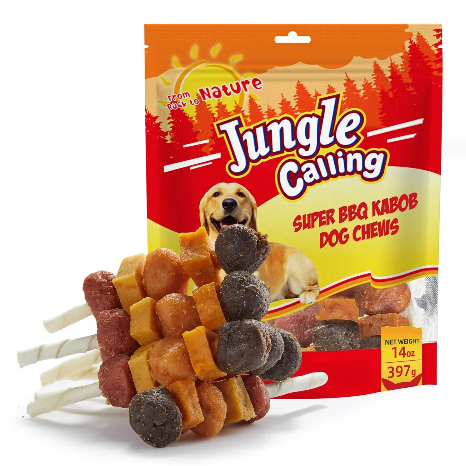 「Buy 1 Get 1 Free」Jungle Calling Chicken, Duck, Beef, Sweet Potato & Pumpkin Kabob Dog Treats, Multi-Flavor Dog Chews, Rawhide Sticks, Chew Sticks, Kabob Treats, Pet Snacks, Reward Treats, Training Treats, Dog Snack Sticks,